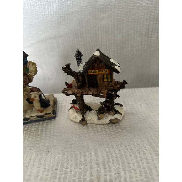 Whimsical snowman and penguin figurine and WinteryTree house figurine, 4”, resin - Picture 3 of 6